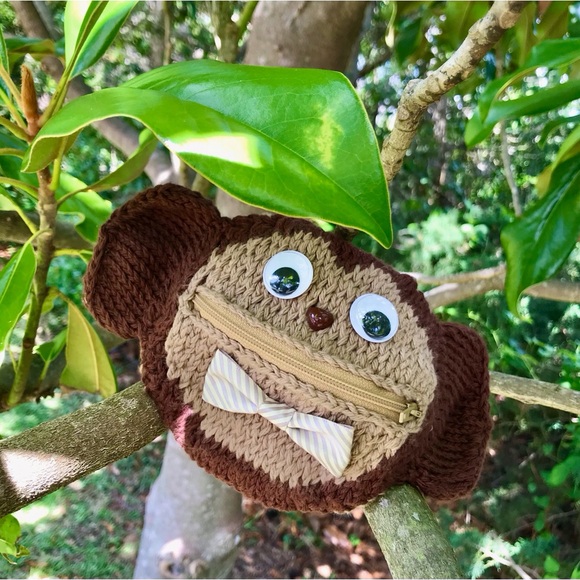 Handmade Knit Monkey Zipper Mouth Wild Bunch Coin Purse Wallet One Of A Kind - Picture 6 of 13